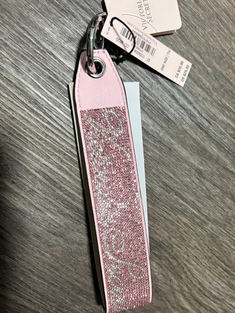 Victoria's Secret Sparkle Bling Pink Wristlet Keyring Strap NWT NEW